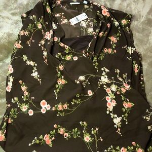 Brown top with pink flowers